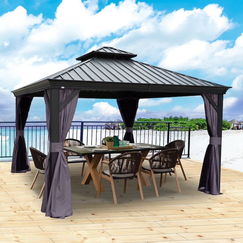 12-Ft X 16-Ft Gazebo Gray Gazebo with Hardtop Roof (Screen Included)
