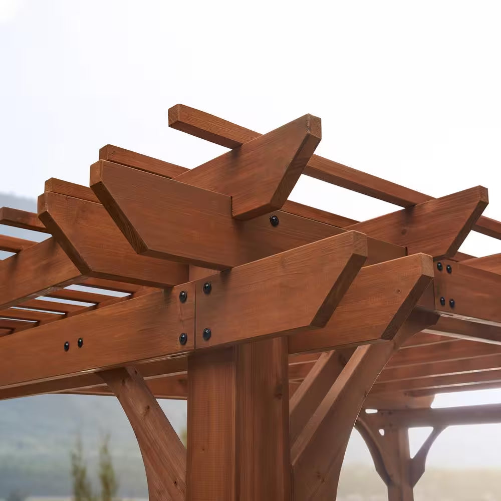 Ashland 10 Ft. X 14 Ft. All Cedar Wood Outdoor Pergola Shade Structure with Bar and Electric