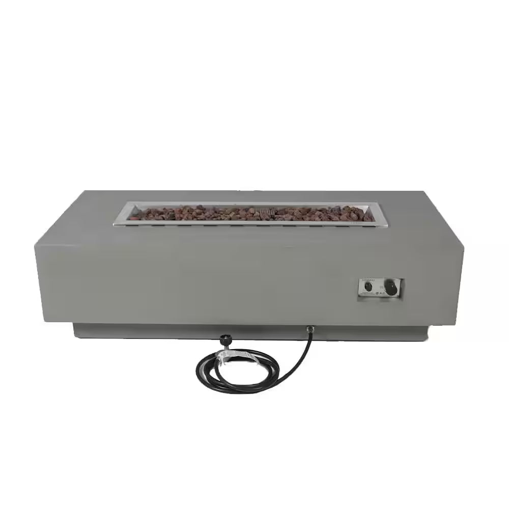 Granville Outdoor Fire Pit 60 In. X 27 In. Rectangular Concrete Propane Fire Table with Lava Rocks and Cover