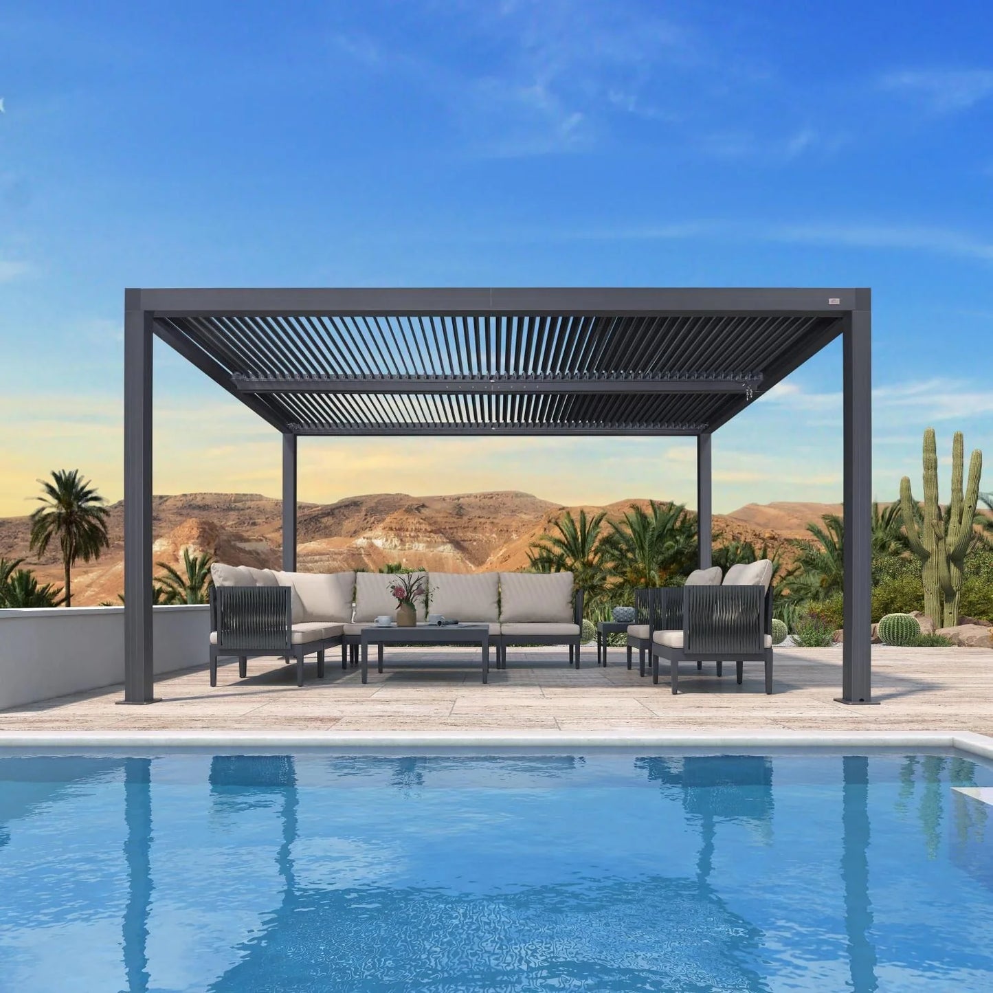 Grey Louvered Pergola Outdoor Aluminum Pergola with Adjustable Roof for Patio Grey Hardtop Gazebo