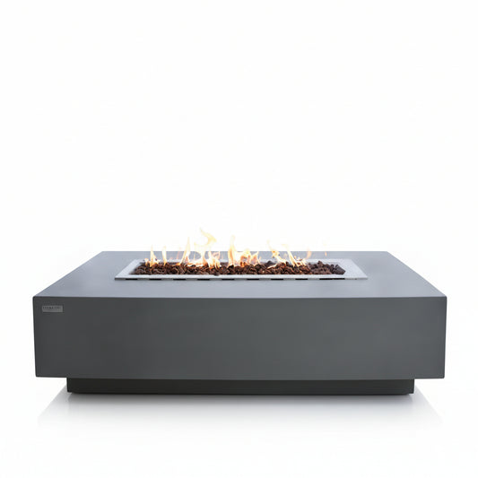 Granville Outdoor Fire Pit 60 In. X 27 In. Rectangular Concrete Propane Fire Table with Lava Rocks and Cover