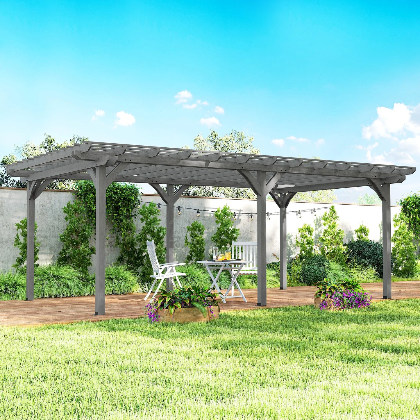 12' X 20' Wooden Pergola Grape Trellis, Outdoor Gazebo for Garden, Patio, Backyard, Deck, Gray