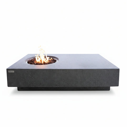 Metropolis Outdoor Fire Pit 56 In. X 32 In. Rectangular Concrete Propane Fire Table with Lava Rocks and Cover
