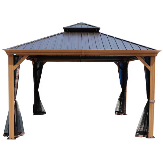 12-Ft X 16 Gazebo Brown Gazebo with Hardtop Roof (Screen Included)