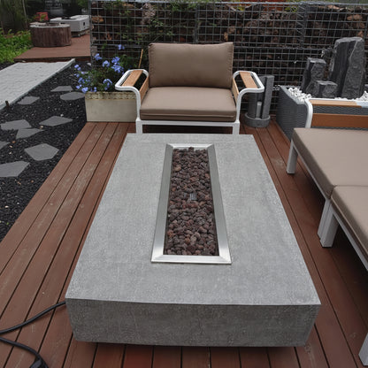 Hampton Fire Table Outdoor Fire Pit 56" X 32" Cast Concrete Firepit Includes Lava Rocks 45,000 Btus Outdoor Fireplace for Patio Furniture Set, Deck, Porch, Outdoor Heater - Liquid Propane