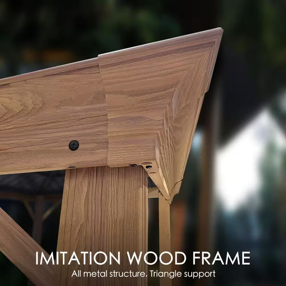 Apollo 12 Ft. X 14 Ft. Wood like Aluminum Hardtop Gazebo with Galvanized Steel Roof and Mosquito Net