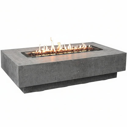Hampton Fire Table Outdoor Fire Pit 56" X 32" Cast Concrete Firepit Includes Lava Rocks 45,000 Btus Outdoor Fireplace for Patio Furniture Set, Deck, Porch, Outdoor Heater - Liquid Propane