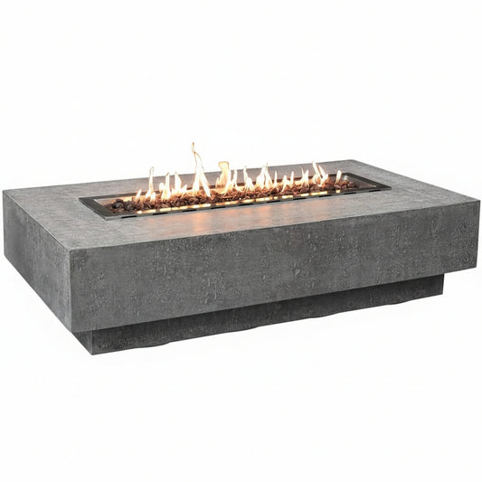 Hampton Fire Table Outdoor Fire Pit 56" X 32" Cast Concrete Firepit Includes Lava Rocks 45,000 Btus Outdoor Fireplace for Patio Furniture Set, Deck, Porch, Outdoor Heater - Liquid Propane