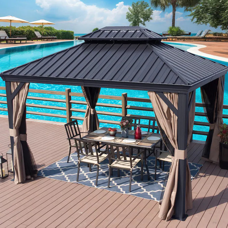 12-Ft X 16-Ft Gazebo Gray Gazebo with Hardtop Roof (Screen Included)