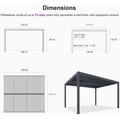 Grey Louvered Pergola Outdoor Aluminum Pergola with Adjustable Roof for Patio Grey Hardtop Gazebo