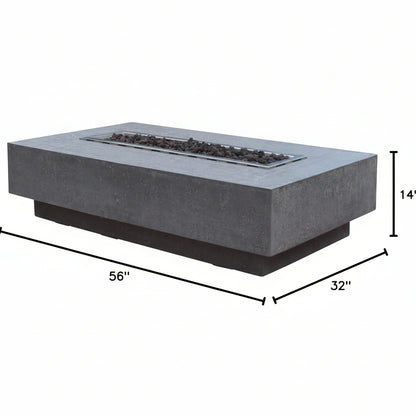 Hampton Fire Table Outdoor Fire Pit 56" X 32" Cast Concrete Firepit Includes Lava Rocks 45,000 Btus Outdoor Fireplace for Patio Furniture Set, Deck, Porch, Outdoor Heater - Liquid Propane