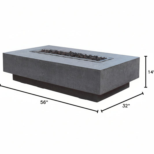 Hampton Fire Table Outdoor Fire Pit 56" X 32" Cast Concrete Firepit Includes Lava Rocks 45,000 Btus Outdoor Fireplace for Patio Furniture Set, Deck, Porch, Outdoor Heater - Liquid Propane