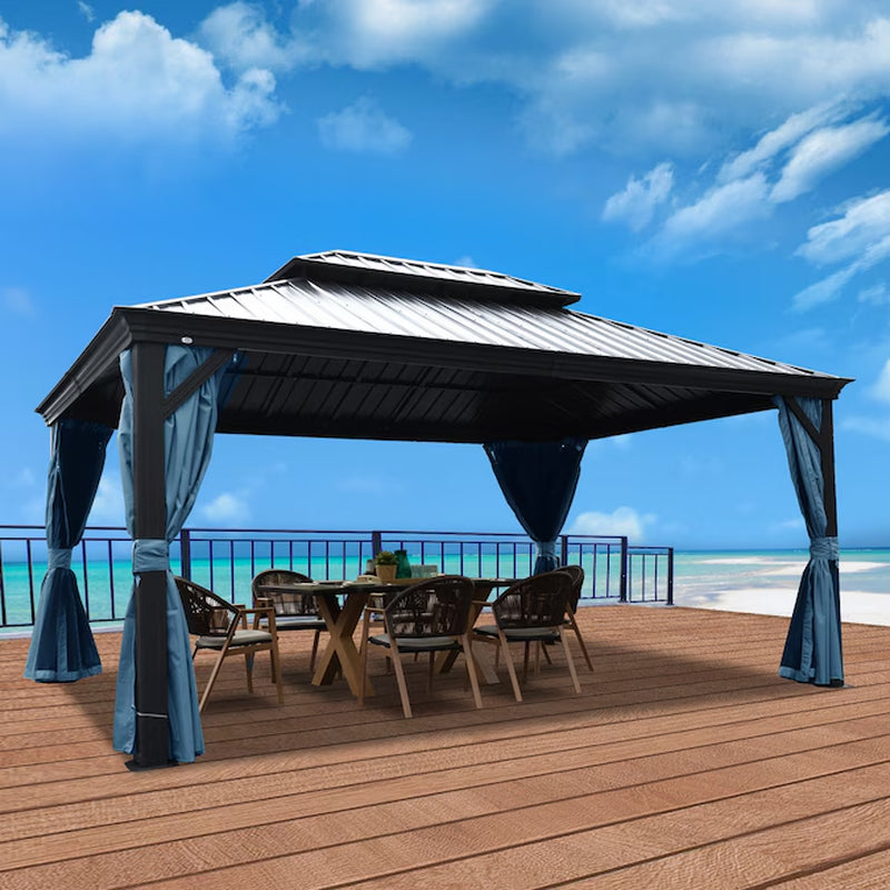 12-Ft X 16-Ft Gazebo Gray Gazebo with Hardtop Roof (Screen Included)