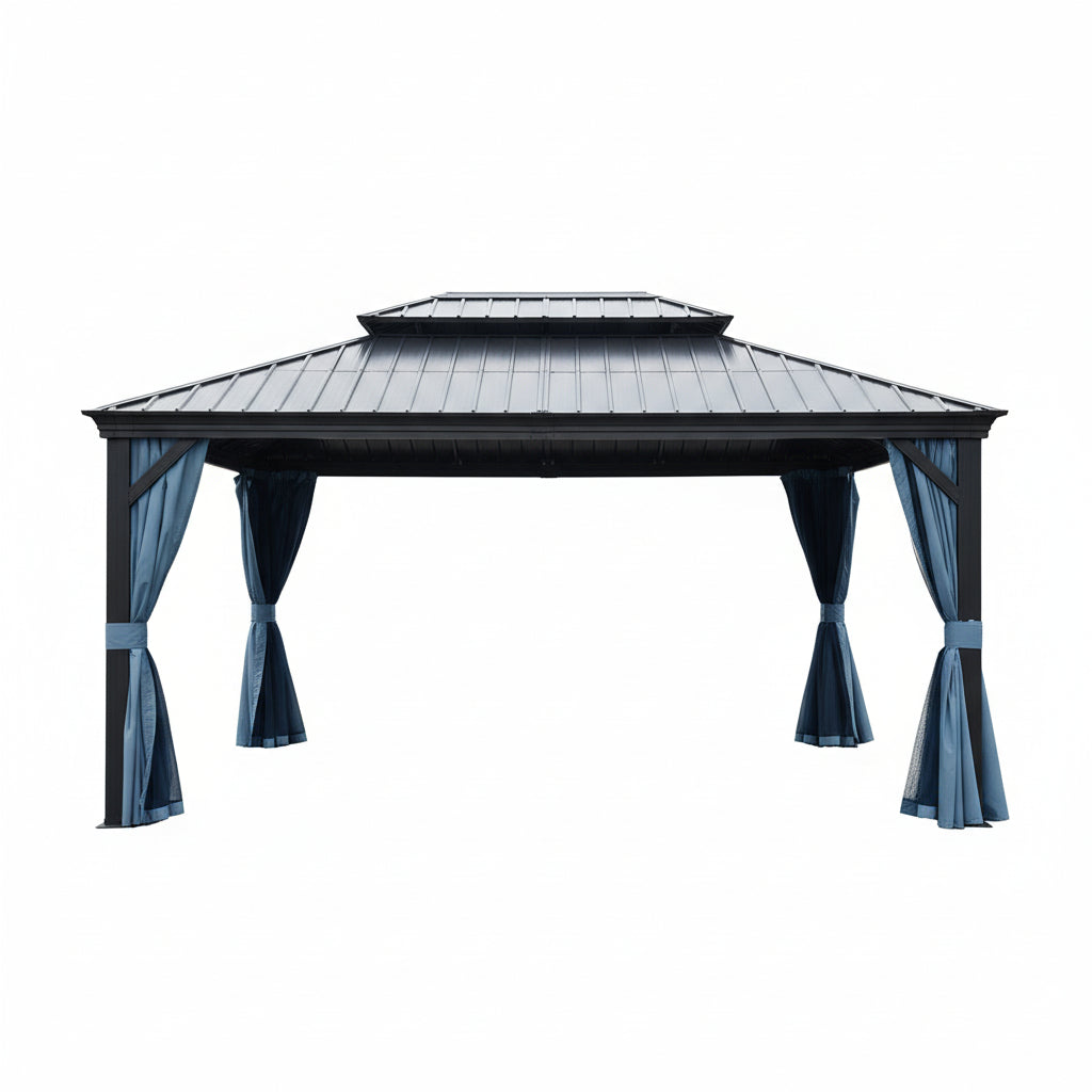 12-Ft X 16-Ft Gazebo Gray Gazebo with Hardtop Roof (Screen Included)