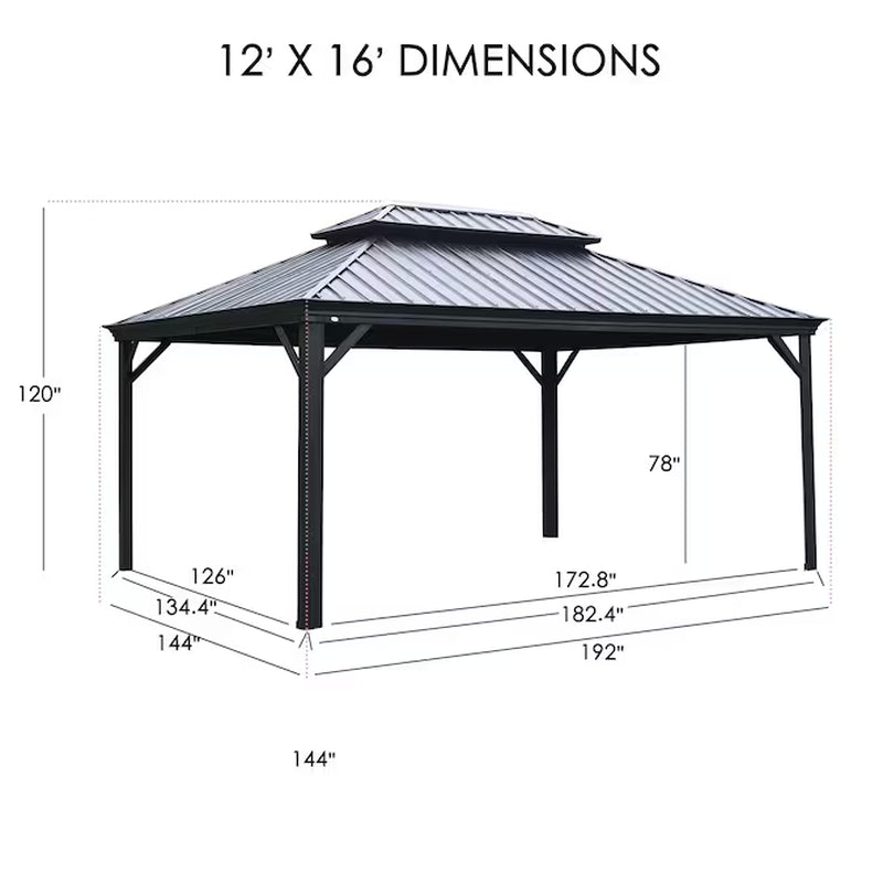 12-Ft X 16-Ft Gazebo Gray Gazebo with Hardtop Roof (Screen Included)