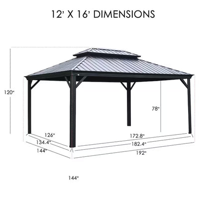 12-Ft X 16-Ft Gazebo Gray Gazebo with Hardtop Roof (Screen Included)