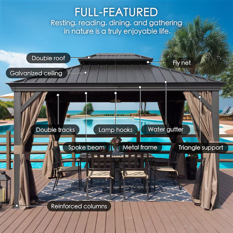 12-Ft X 16-Ft Gazebo Gray Gazebo with Hardtop Roof (Screen Included)