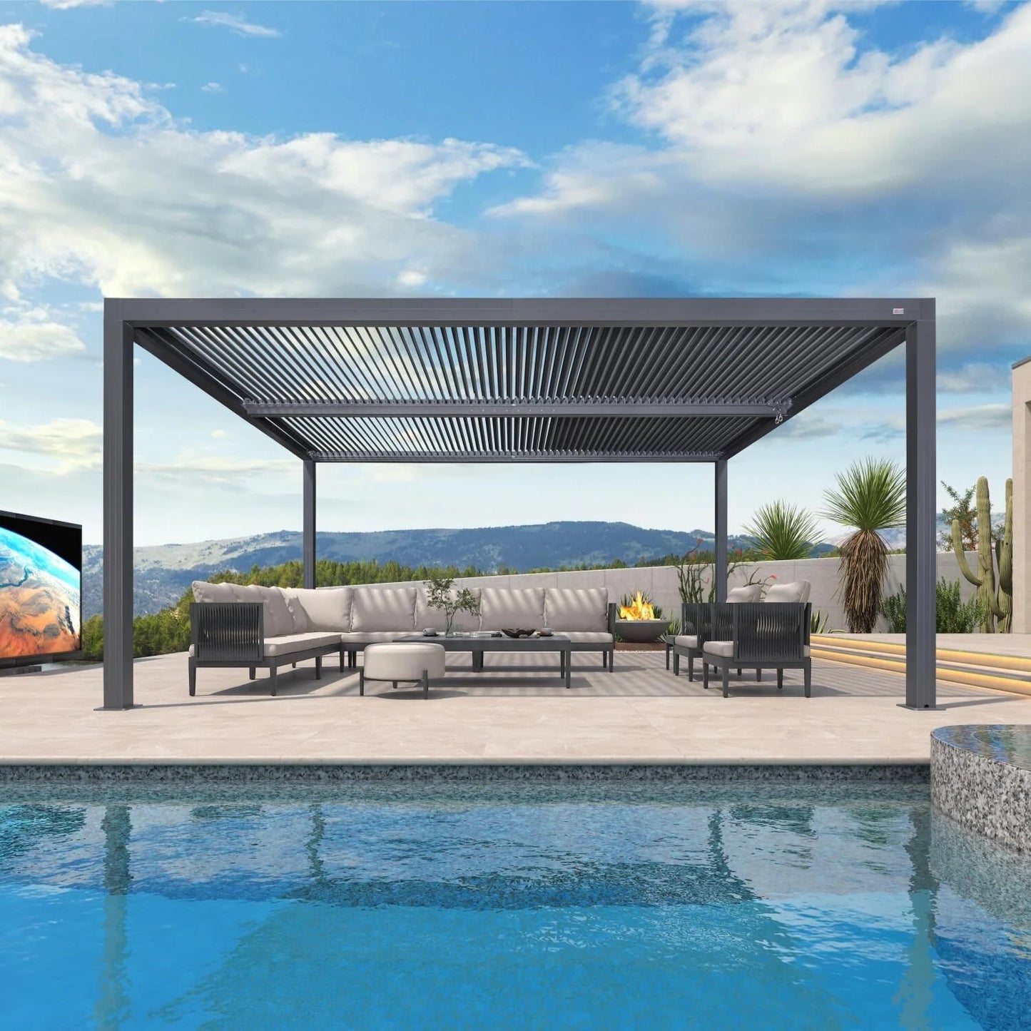 Grey Louvered Pergola Outdoor Aluminum Pergola with Adjustable Roof for Patio Grey Hardtop Gazebo