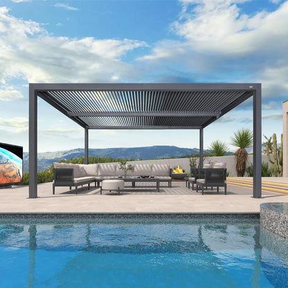 Grey Louvered Pergola Outdoor Aluminum Pergola with Adjustable Roof for Patio Grey Hardtop Gazebo