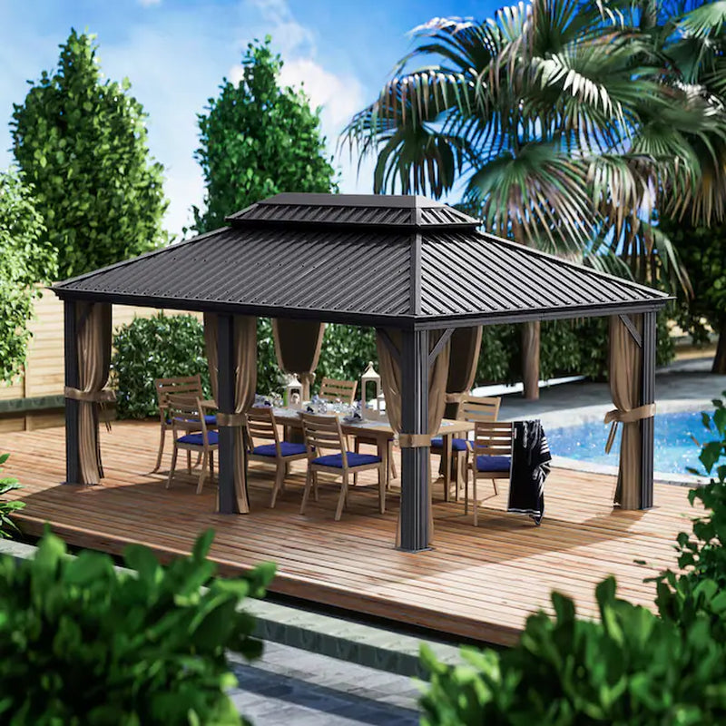 12-Ft X 16-Ft Gazebo Gray Gazebo with Hardtop Roof (Screen Included)