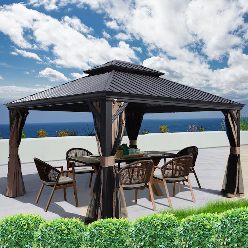 12-Ft X 16-Ft Gazebo Gray Gazebo with Hardtop Roof (Screen Included)