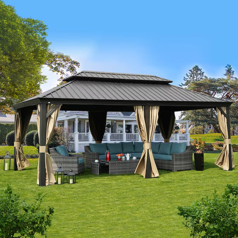 12-Ft X 16-Ft Gazebo Gray Gazebo with Hardtop Roof (Screen Included)