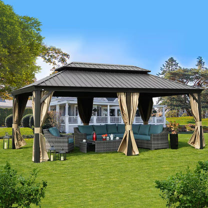 12-Ft X 16-Ft Gazebo Gray Gazebo with Hardtop Roof (Screen Included)