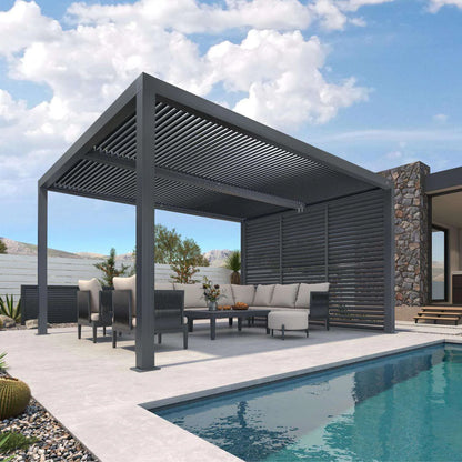 Grey Louvered Pergola Outdoor Aluminum Pergola with Adjustable Roof for Patio Grey Hardtop Gazebo