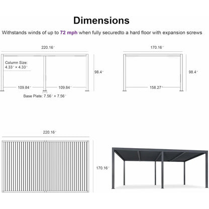 Grey Louvered Pergola Outdoor Aluminum Pergola with Adjustable Roof for Patio Grey Hardtop Gazebo