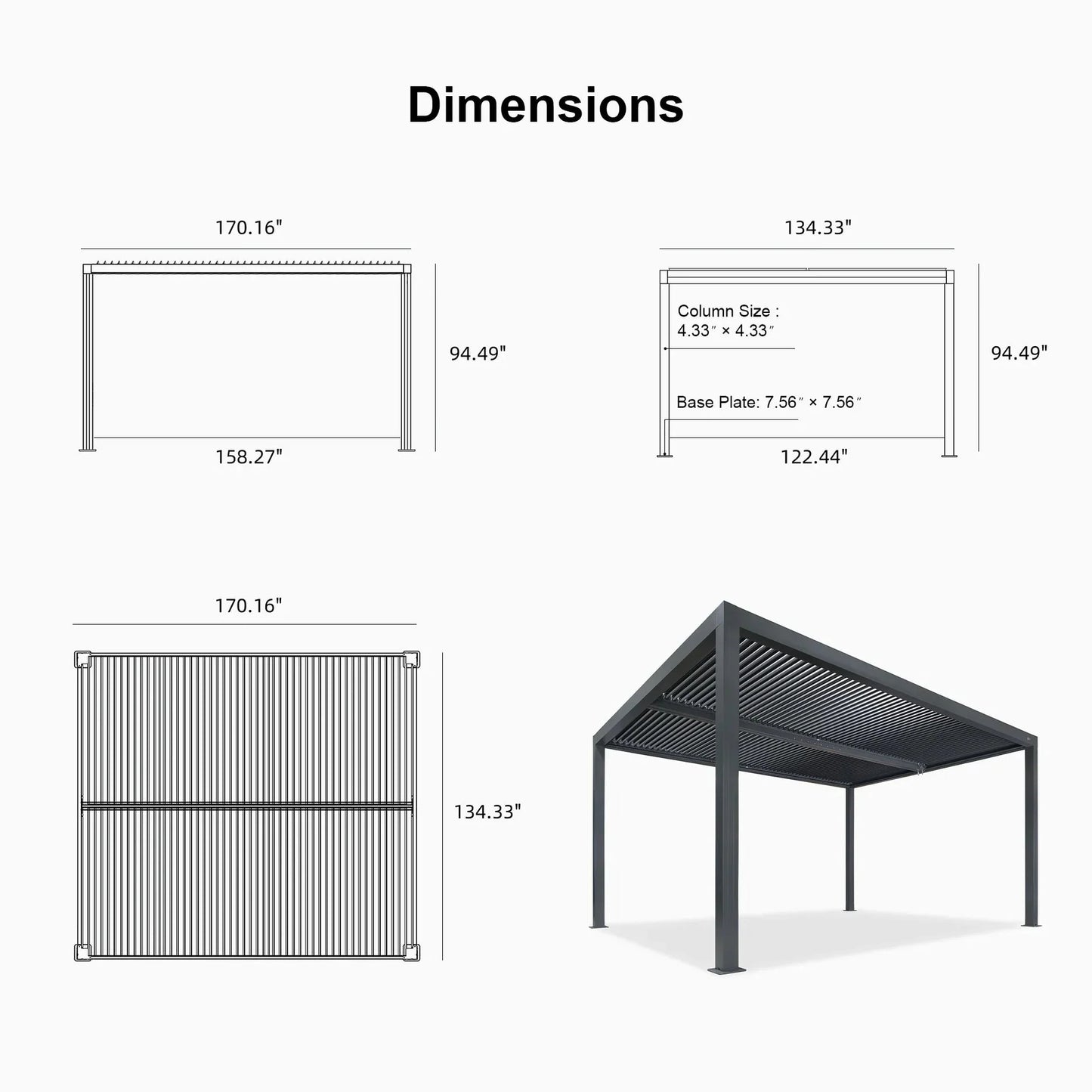 Grey Louvered Pergola Outdoor Aluminum Pergola with Adjustable Roof for Patio Grey Hardtop Gazebo