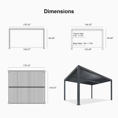 Grey Louvered Pergola Outdoor Aluminum Pergola with Adjustable Roof for Patio Grey Hardtop Gazebo