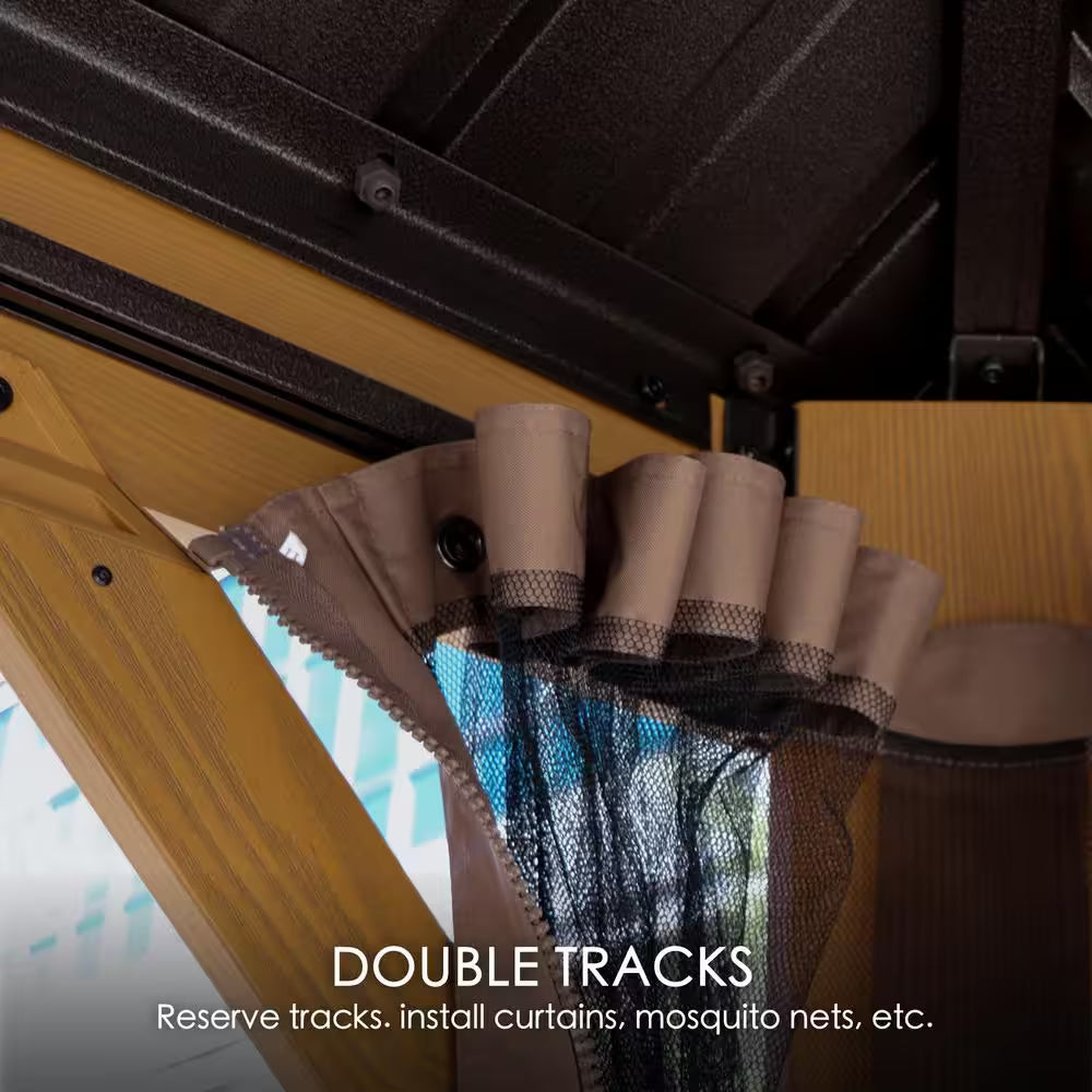 Apollo 12 Ft. X 14 Ft. Wood like Aluminum Hardtop Gazebo with Galvanized Steel Roof and Mosquito Net