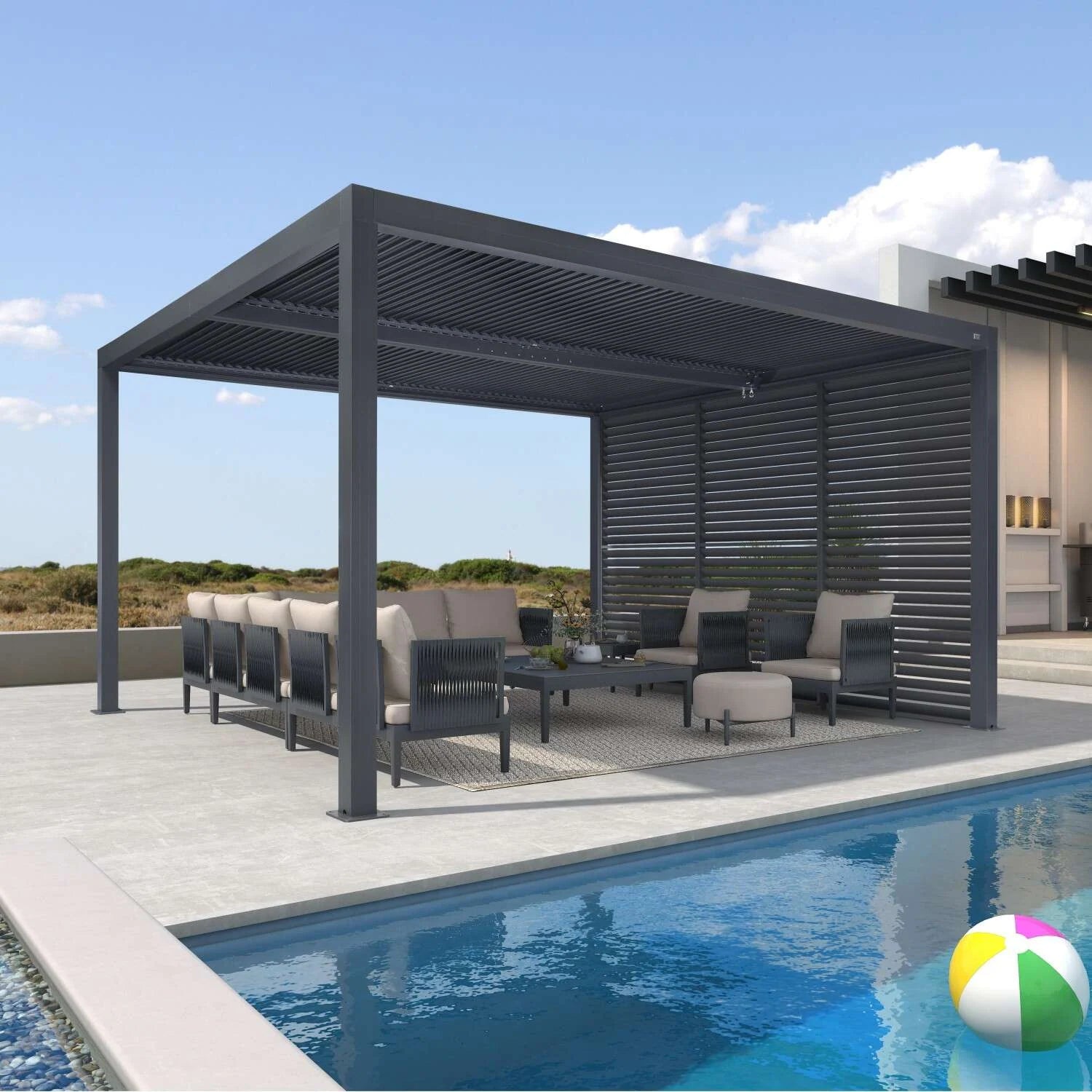 Grey Louvered Pergola Outdoor Aluminum Pergola with Adjustable Roof for Patio Grey Hardtop Gazebo