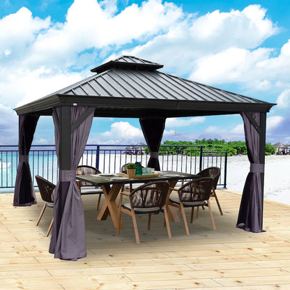 12-Ft X 16-Ft Gazebo Gray Gazebo with Hardtop Roof (Screen Included)