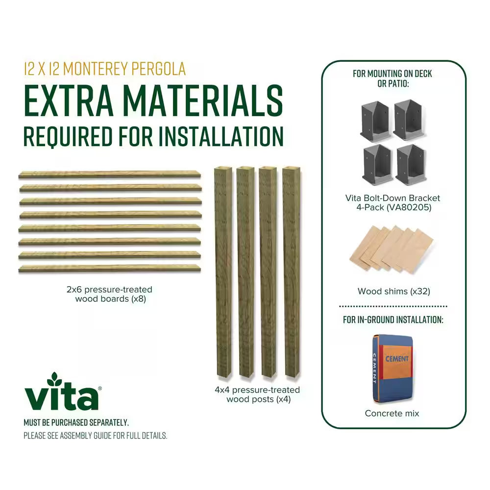 144"L X 144"W X 106"H Vinyl Monterey Canopy Pergola, White, VA42073