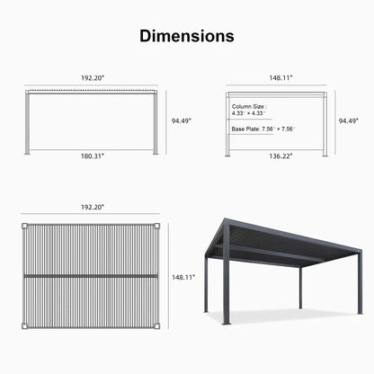Grey Louvered Pergola Outdoor Aluminum Pergola with Adjustable Roof for Patio Grey Hardtop Gazebo