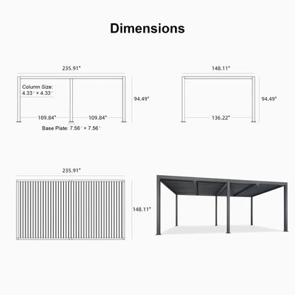 Grey Louvered Pergola Outdoor Aluminum Pergola with Adjustable Roof for Patio Grey Hardtop Gazebo