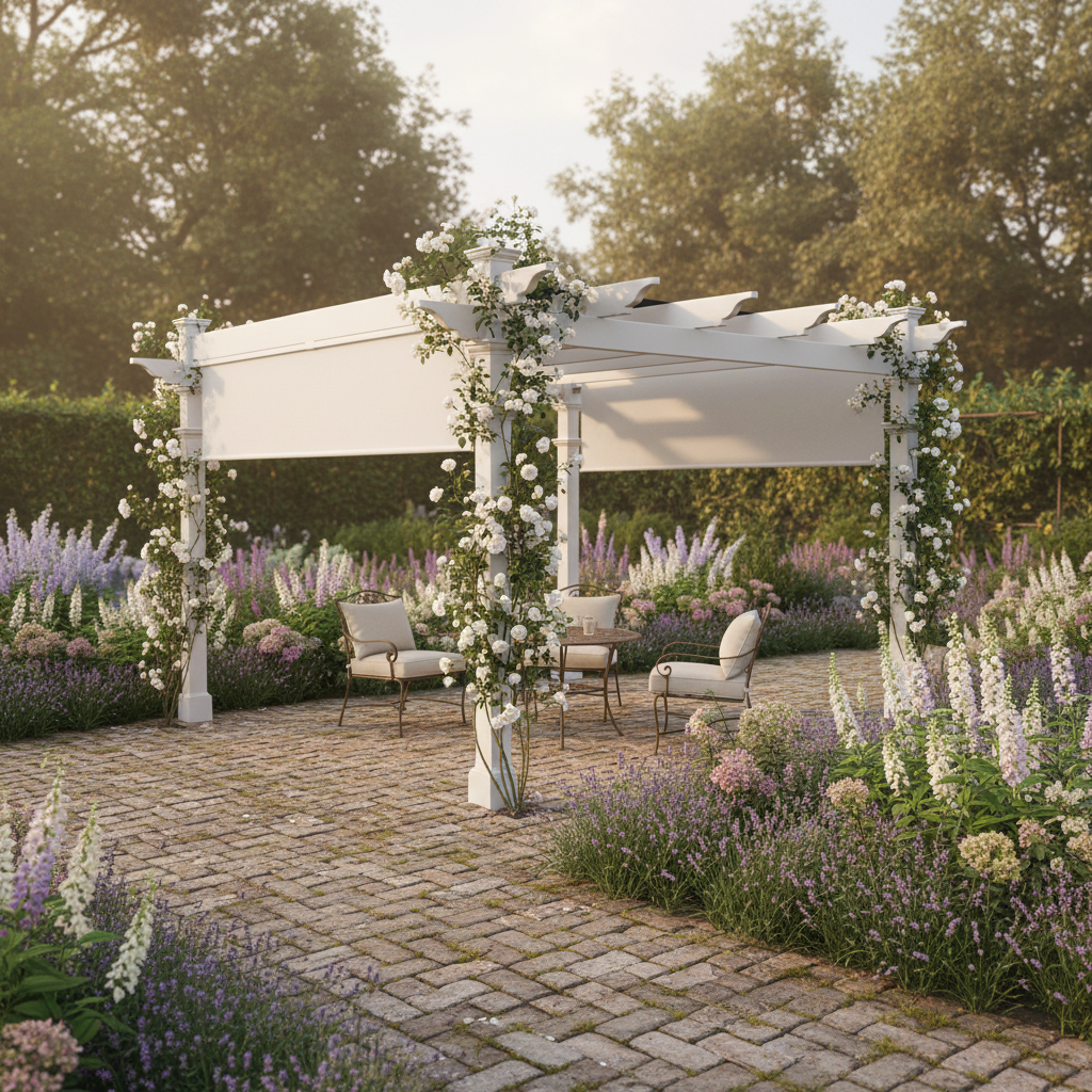 120"L X 120"W X 108"H Vinyl Malibu Canopy Pergola, White, VA42057