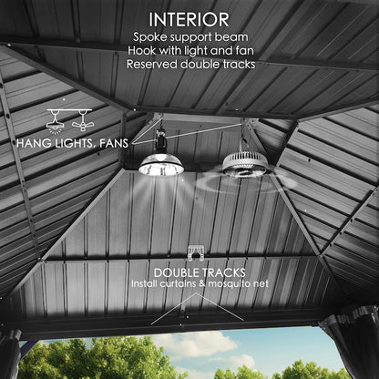 12-Ft X 16-Ft Gazebo Gray Gazebo with Hardtop Roof (Screen Included)