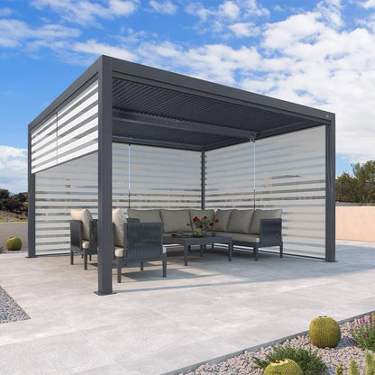 Grey Louvered Pergola Outdoor Aluminum Pergola with Adjustable Roof for Patio Grey Hardtop Gazebo