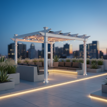 120"L X 120"W X 108"H Vinyl Malibu Canopy Pergola, White, VA42057